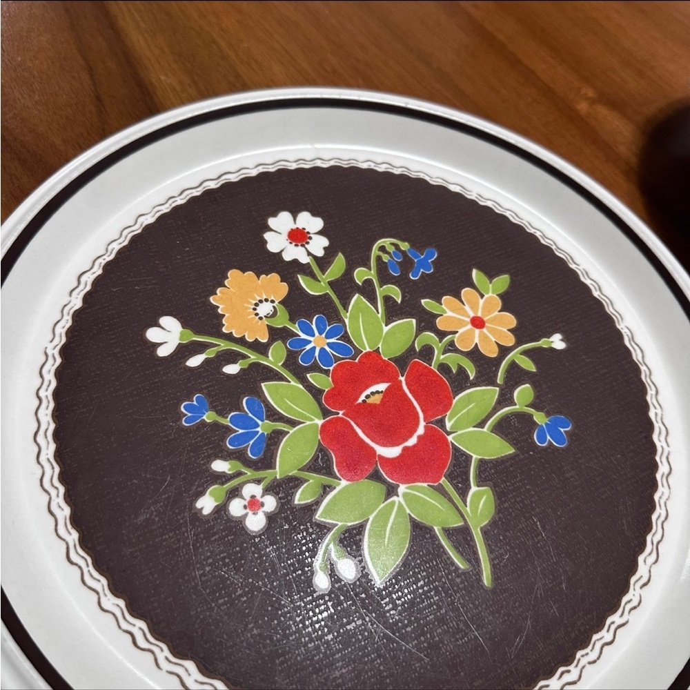 Mikasa 1970s Brown Denim Floral 11” Plate & Bowl Set Cottagecore - Picture 4 of 8